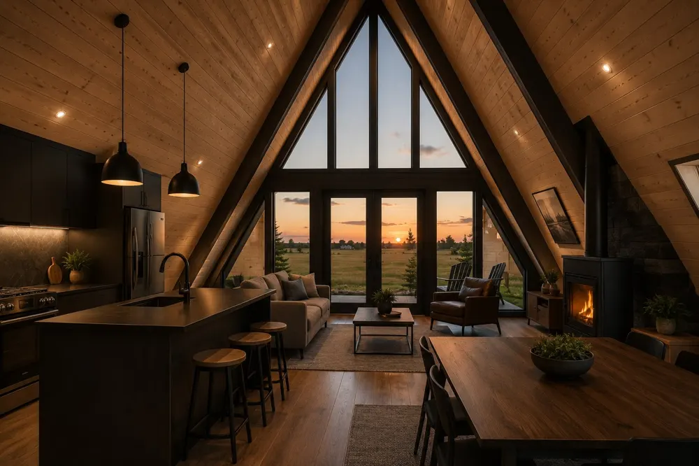 A-frame cabin interior