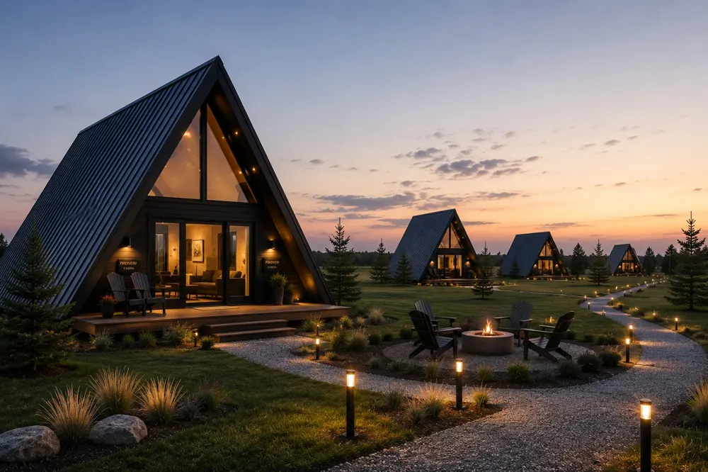 Nordic Cabins at sunset